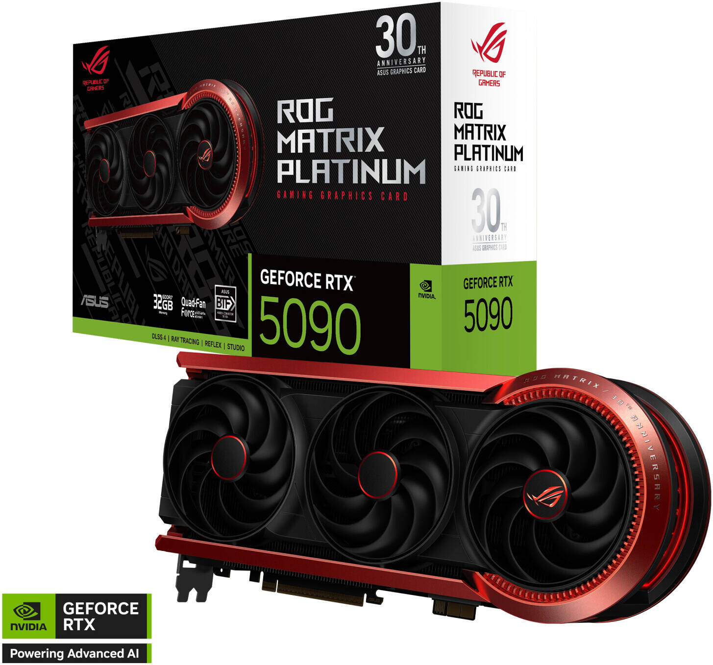 ASUS ROG Matrix Platinum GeForce RTX 5090 30th Anniversary Edition Graphics Card, 32GB GDDR7 512-Bit Memory, 2730 MHz Boost Clock, 28 Gbps Memory Speed, 21760 CUDA Cores, PCIe 5.0 | 90YV0NF2-M0NM00