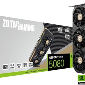 ZOTAC GAMING GeForce RTX 5080 SOLID CORE OC Graphics Card, 16GB GDDR7 256-Bit Memory, 2640 MHz Engine Clock, 30 Gbps Memory Clock, 10752 CUDA Cores, PCI Express 5.0 x16 | ZT-B50800J2-10P
