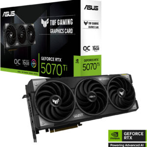 ASUS TUF Gaming GeForce RTX 5070 Ti OC Edition Graphics Card, 16GB GDDR7 256-Bit Memory, 2588 MHz Boost Clock, 8960 CUDA Cores, 28 Gbps Memory Speed, PCI Express 5.0 | 90YV0MD0-M0NA00