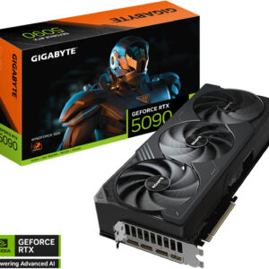 GIGABYTE GeForce RTX 5090 WINDFORCE 32GB Graphics Card, GDDR7 512-Bit Memory, 2407 MHz Core Clock, 28 Gbps Memory Clock, 21760 CUDA Cores, PCI-Express 5.0, Black | GV-N5090WF3-32GD