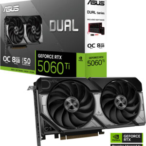 ASUS Dual GeForce RTX 5060 Ti OC Edition Graphics Card, 8GB GDDR7 128-Bit Memory, 2602 MHz Boost Clock, 28 Gbps Memory Speed, 4608 CUDA Cores, PCI Express 5.0 | 90YV0MP2-M0NA00