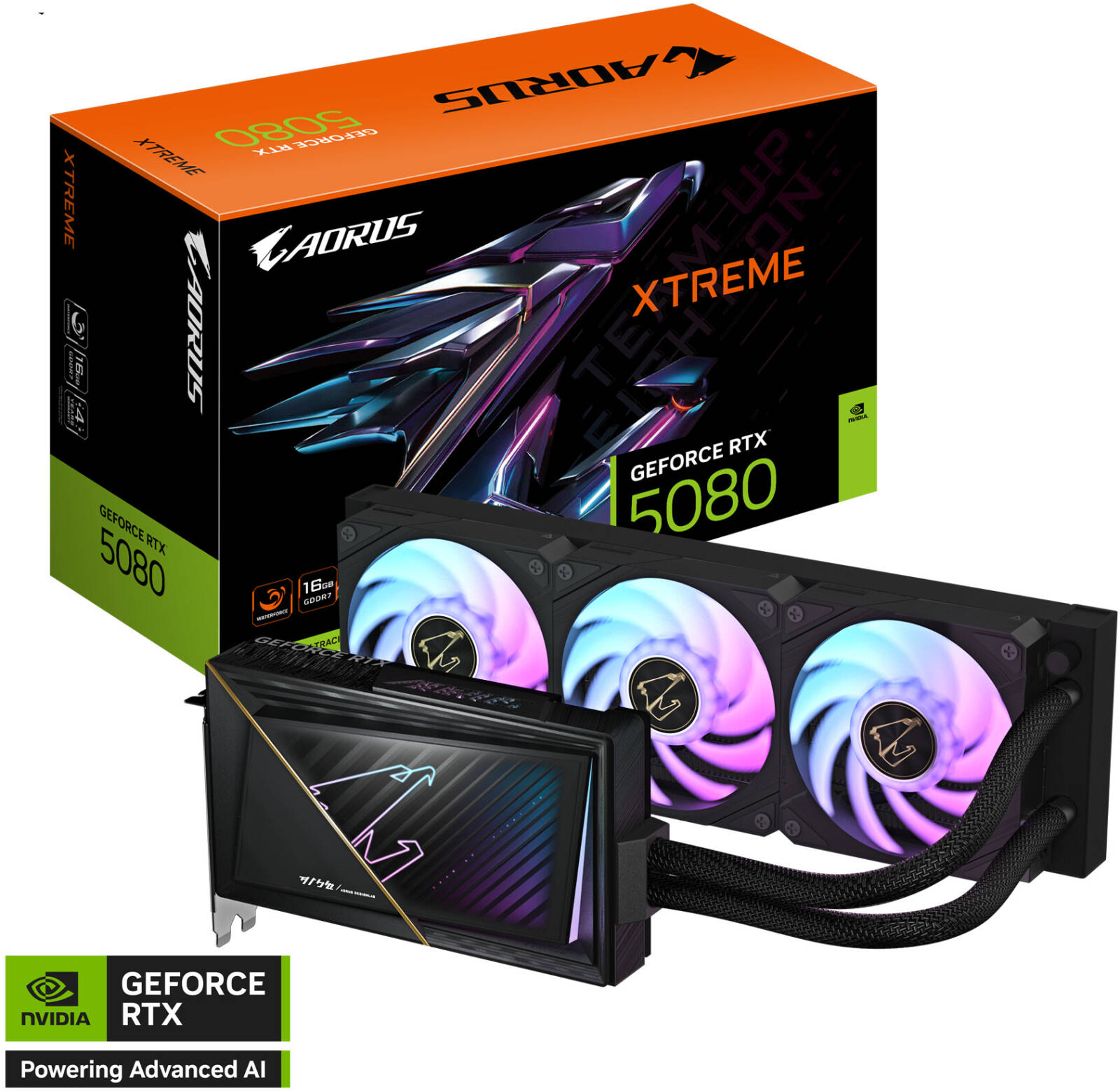 GIGABYTE AORUS GeForce RTX 5080 XTREME WATERFORCE Graphics Card, 16GB GDDR7 256-Bit Memory, 2805 MHz Core Clock, 30 Gbps Memory Speed, 10752 CUDA Cores, PCI-Express 5.0 | GV-N5080AORUSX W-16GD