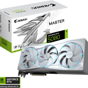 GIGABYTE AORUS GeForce RTX 5080 MASTER ICE Graphics Card, 16GB GDDR7 256-Bit Memory, 2805 MHz Core Clock, 30 Gbps Memory Clock, 10752 CUDA Cores, PCI-Express 5.0, White | GV-N5080AORUSM ICE-16GD