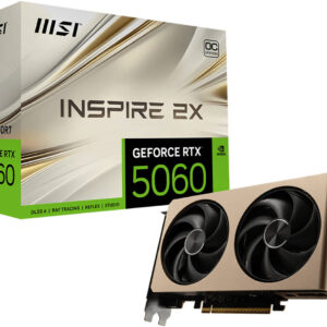 MSI RTX 5060 INSPIRE 2X OC 8GB Graphics Card, GDDR7 128-Bit Memory, 2535 MHz Boost Clocks, 28 Gbps Memory Speed, 3840 Units CUDA Cores, PCI Express Gen5 | 912-V537-020