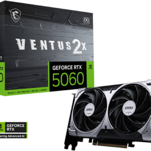 MSI GeForce RTX 5060 VENTUS 2X OC Graphics Card, 8GB GDDR7 128-Bit Memory, 2527 MHz Boost Clock, 28 Gbps Memory Speed, 3840 CUDA Cores, PCI Express Gen 5 x16 | 912-V537-017