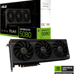 ASUS ProArt GeForce RTX 5080 16GB GDDR7 OC Edition 16GB Graphics Card, GDDR7 256-Bit Memory, 2700 MHz Boost Clock, 10752 CUDA Cores, 30 Gbps Memory Speed, PCI Express 5.0 | 90YV0N30-M0NM00