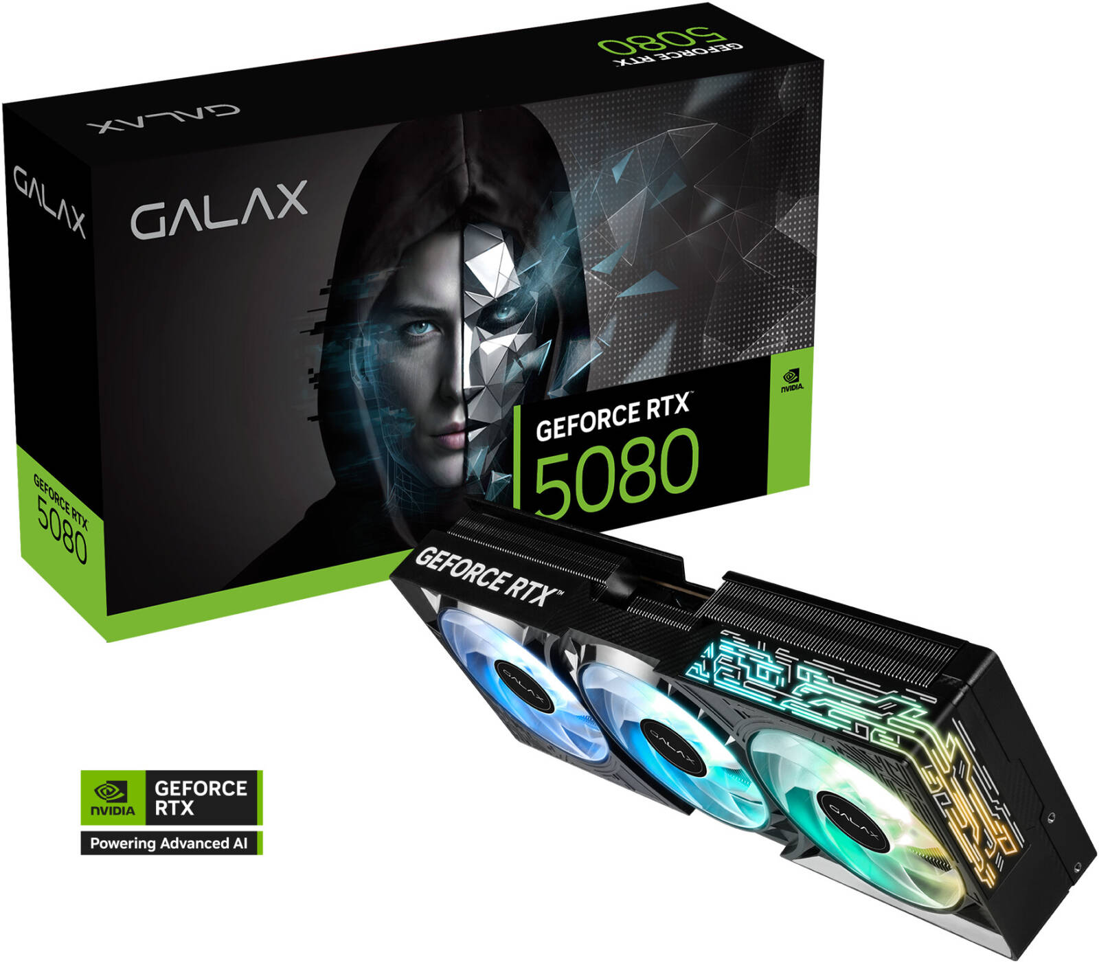 GALAX GeForce RTX 5080 1-Click OC Graphics Card, 16GB GDDR7 256-Bit Memory, 2625 MHz Boost Clock, 30Gbps Memory Speed, 10752 CUDA Cores, PCI Express 5.0 | 58NZN6MDBBOC