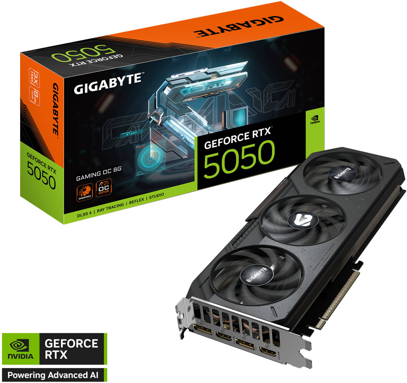 GIGABYTE GeForce RTX 5050 GAMING OC 8G Graphics Card, GDDR6 128-Bit Memory, 2632 MHz Core Clock, 20 Gbps Memory Clock, 2560 CUDA Cores, PCI-Express 5.0 | GV-N5050GAMING OC-8GD