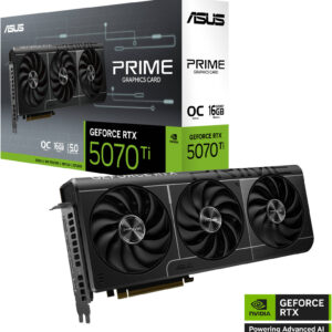 ASUS Prime GeForce RTX 5070 Ti OC Edition Graphics Card, 16GB GDDR7 256-Bit Memory, 2497 MHz Boost Clock, 8960 CUDA Cores, PCI Express 5.0 | 90YV0MF0-M0NA00