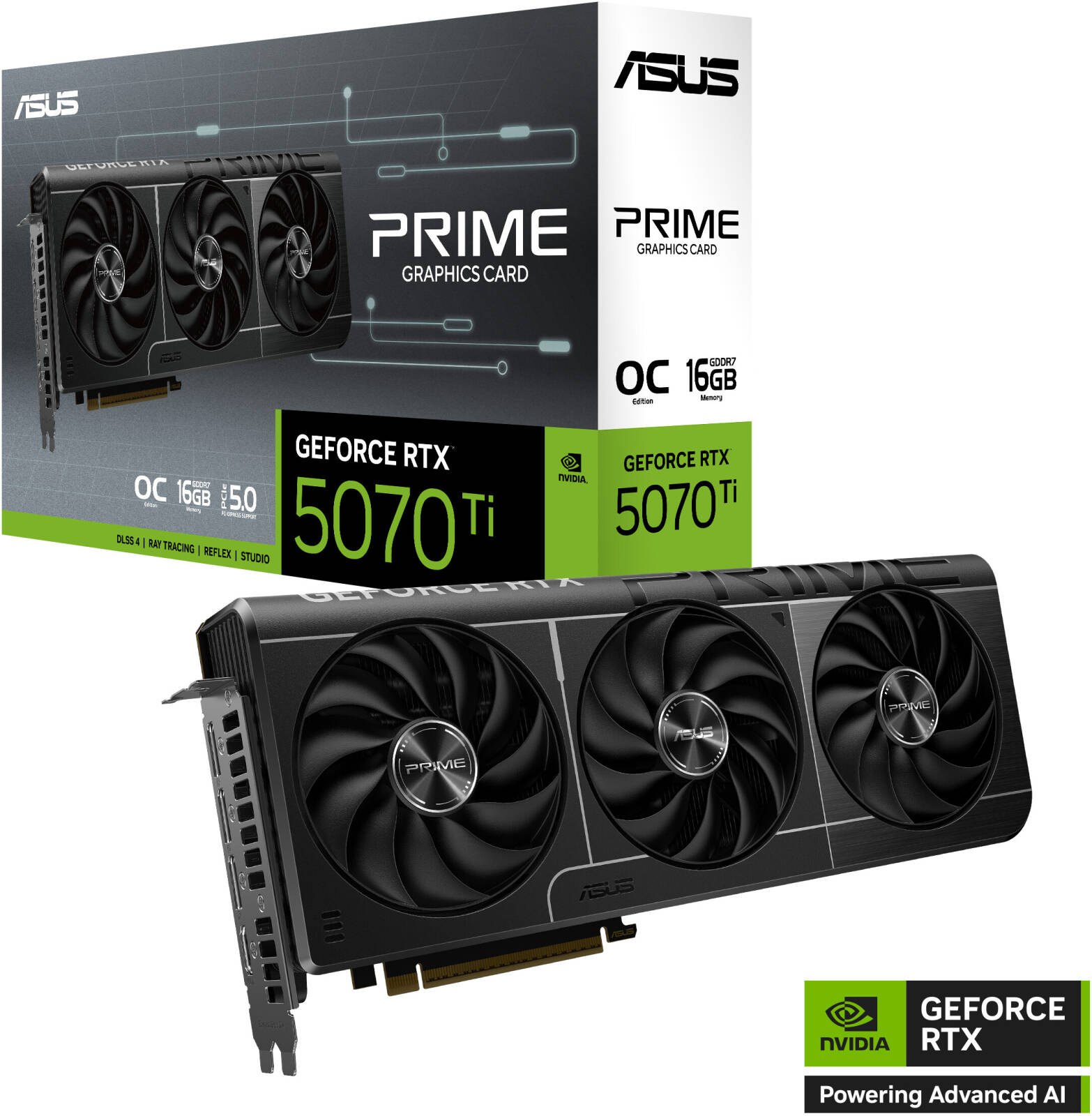 ASUS Prime GeForce RTX 5070 Ti OC Edition Graphics Card, 16GB GDDR7 256-Bit Memory, 2497 MHz Boost Clock, 8960 CUDA Cores, PCI Express 5.0 | 90YV0MF0-M0NA00