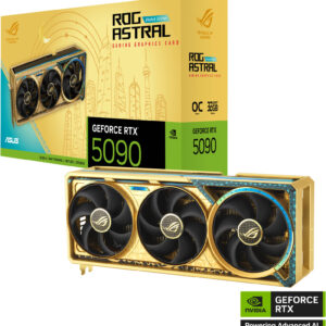 ASUS ROG Astral GeForce RTX 5090 Dhahab OC Edition Graphics Card, 32GB GDDR7 512-Bit Memory, 2580 MHz Boost Clock, 21760 CUDA Cores, 28 Gbps Memory Speed, Gold | 90YV0LW6-M0NM00