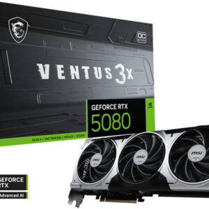 MSI GeForce RTX 5080 16G Ventus 3X OC Plus Graphic Card, 16GB GDDR7 256-bit Memory, 2640 MHz Boost Clock, 30 Gbps Memory Speed, 10752 CUDA Cores, PCI Express Gen 5 | 912-V531-030