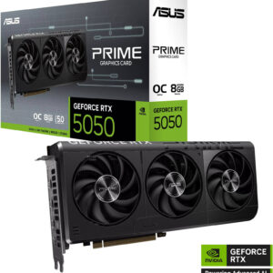 ASUS Prime GeForce RTX 5050 OC Graphics Card, 8GB GDDR6 128-Bit Memory, 2677 MHz Boost Clock, 20 Gbps Memory Speed, 2560 CUDA Cores, PCI Express 5.0, Black | 90YV0N70-M0NA00