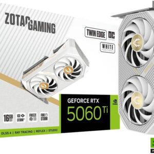 ZOTAC GAMING GeForce RTX 5060 Ti Twin Edge OC Graphics Card, 16GB GDDR7 128-Bit Memory, 2602 MHz Engine Clock, 28 Gbps Memory Clock, 4608 CUDA Cores, PCI Express 5.0 x8, White | ZT-B50620Q-10M