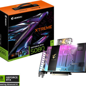 GIGABYTE AORUS GeForce RTX 5080 XTREME WATERFORCE WB Graphics Card, 16GB GDDR7 256-Bit Memory, 2805 MHz Core Clock, 10752 CUDA Cores, 30 Gbps Memory Speed, PCI Express 5.0 | GV-N5080AORUSX WB-16GD
