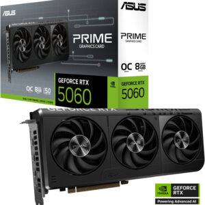 ASUS PRIME GeForce RTX 5060 OC Edition Graphics Card, 8GB GDDR7 128-Bit Memory, 2565 MHz Boost Clock, 28 Gbps Memory Speed, 3840 CUDA Cores, PCI Express 5.0 | 90YV0N10-M0NA00