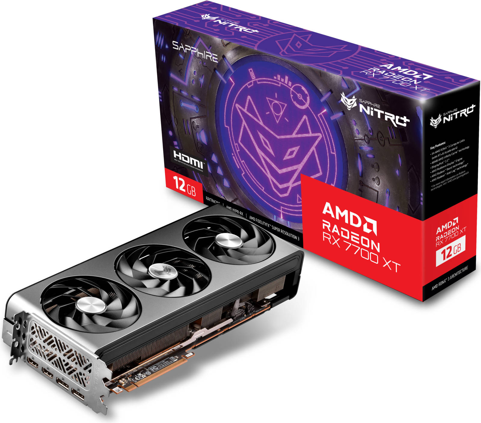 SAPPHIRE NITRO+ AMD Radeon RX 7700 XT Gaming Graphics Card, 12GB DDR6 192 bit Memory, 2599 MHz Boost Clock, 18 Gbps Memory Clock, AMD RDNA 3, PCI E 4.0, 2x HDMI 2x DP | 11335-02-20G