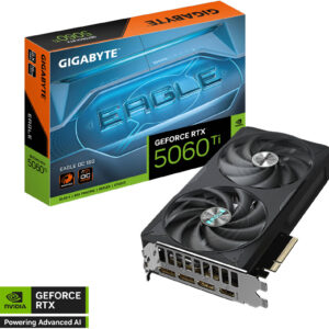 GIGABYTE GeForce RTX 5060 Ti EAGLE OC Graphics Card, 16GB GDDR7 128-Bit Memory, 2617 MHz Core Clock, 28 Gbps Memory Clock, PCI-Express 5.0, Black | GV-N506TEAGLE OC-16GD