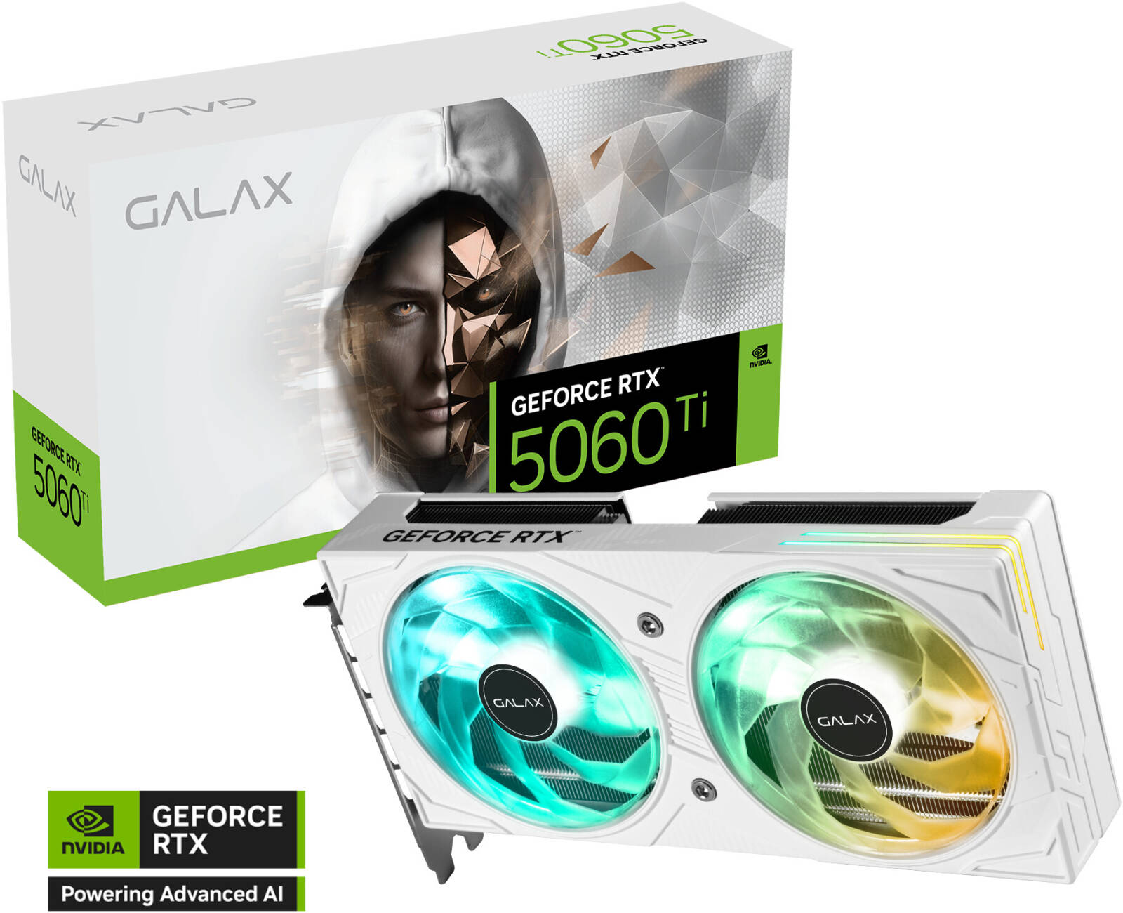 Galax GeForce RTX 5060 Ti EX Graphics Card, 8GB GDDR7 128-bit Memory, 2617 MHz Boost Clock, 28Gbps Memory Speed, 4608 CUDA Cores, PCI-Express 5.0, White | 56ISN8MDCSBS