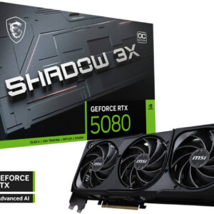 MSI GeForce RTX 5080 SHADOW 3X OC Graphics Card, 16GB GDDR7 256-Bit Memory, 2640 MHz Boost Clock, 10752 CUDA Cores, 30 Gbps Memory Speed, PCI Express Gen 5, | 912-V531-031