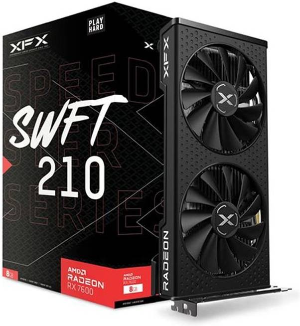 XFX SPEEDSTER SWFT 210 AMD Radeon RX 7600 Core Graphics Card, 8GB GDDR6 128bit Memory, 2655 MHz Boost Clock, 18Gbps Memory Clock, 2048 Steam Processors, PCI-E 4.0, 3* DP / 3* HDMI 2.1 | RX-76PSWFTFY