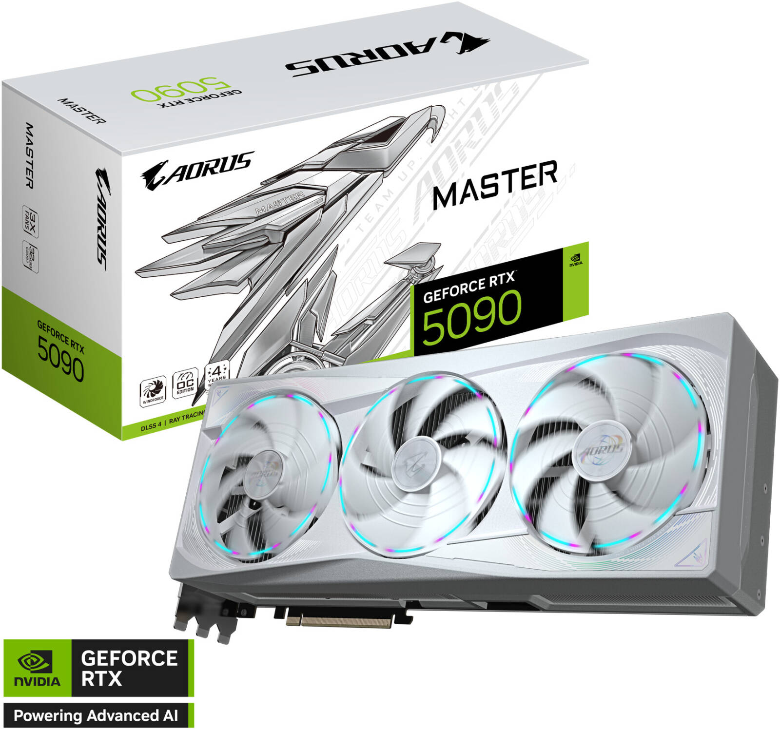 GIGABYTE AORUS GeForce RTX 5090 Master Ice Graphics Card, 32GB GDDR7 512-Bit Memory, 2655 MHz Boost Clock, 21760 CUDA Cores. 28 Gbps Memory Speed, PCI Express 5.0, White | GV-N5090AORUSM ICE-32GD