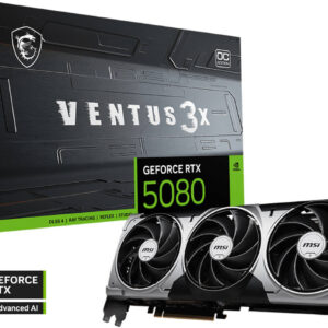 MSI GeForce RTX 5080 VENTUS 3X OC Graphics Card, 16GB GDDR7 256-Bit Memory, 2640 MHz Boost Clocks, 10752 CUDA Cores, 30 Gbps Memory Speed, PCI Express Gen 5 | 912-V531-262