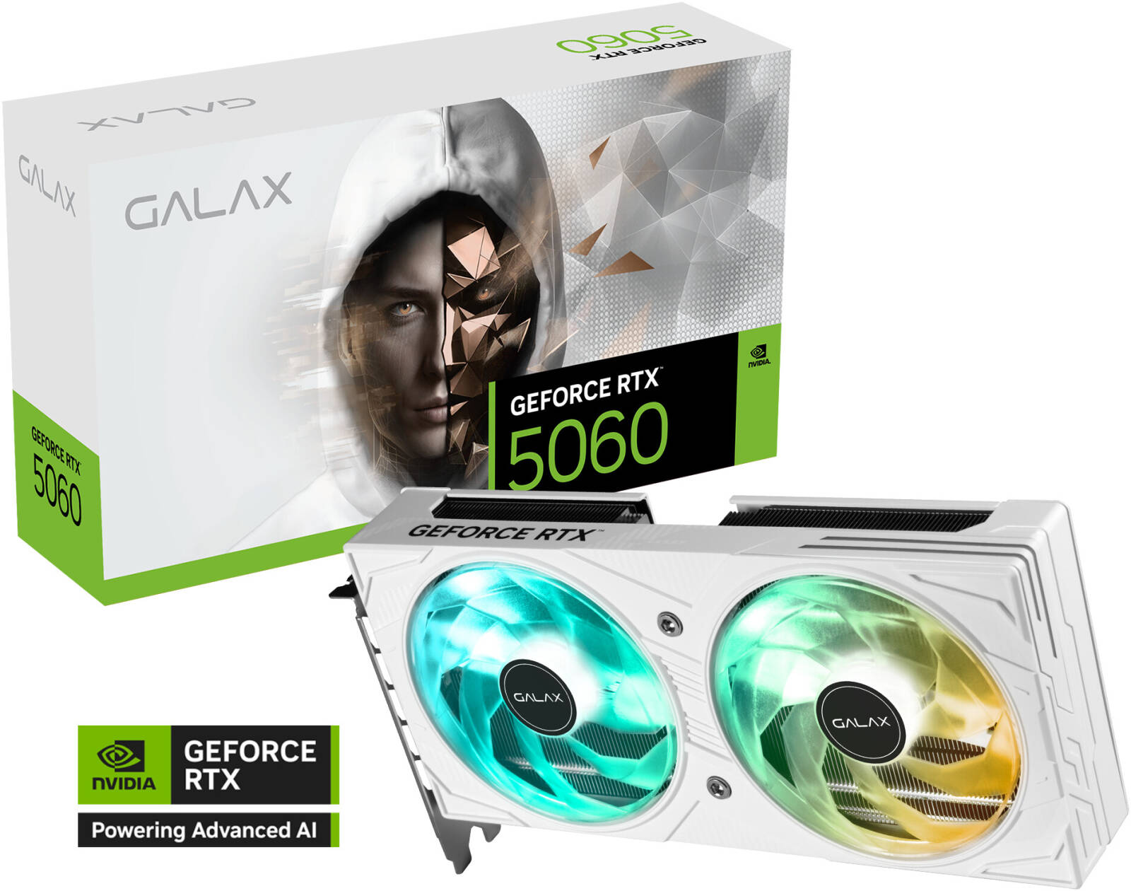 Galax GeForce RTX 5060 EX Graphics Card, 8GB GDDR7 128-bit Memory, 2535MHz Boost Clock, 28 Gbps Memory Speed, 3840 CUDA Cores, PCI-Express 4.0, White | 56NSN8MDDBBS