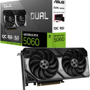 ASUS Dual GeForce RTX 5060 OC Edition Graphics Card, DUAL-RTX5060-O8G, 8GB GDDR7 128-Bit Memory, 2565 MHz Boost Clock, 28 Gbps Memory Speed, 3840 CUDA Cores, PCI Express 5.0 | 90YV0N12-M0NA00