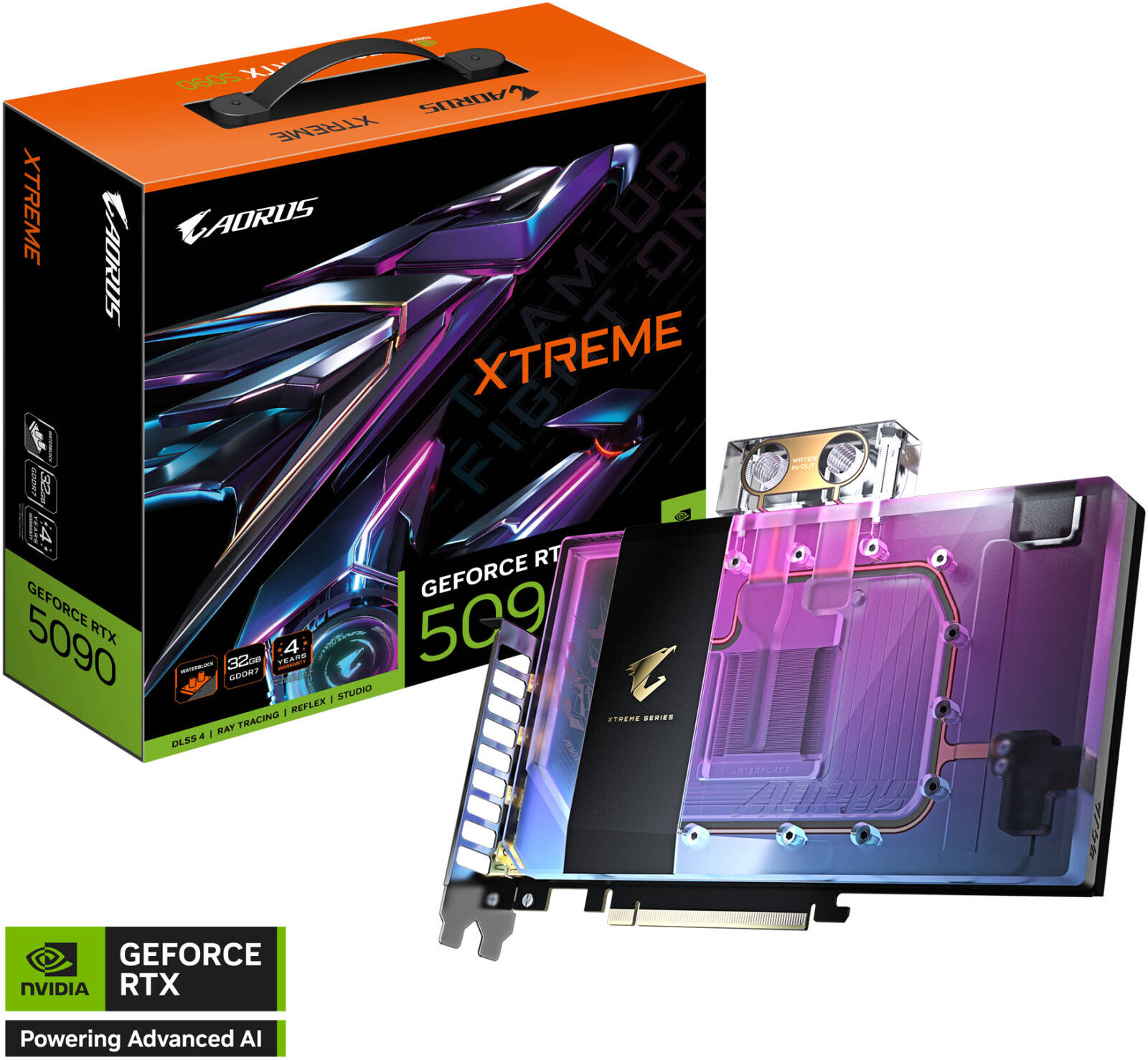GIGABYTE AORUS GeForce RTX 5090 XTREME Waterforce WB Graphics Card, 32GB GDDR7 512-Bit Memory, 2655 MHz Core Clock, 21760 CUDA Cores, 28 Gbps Memory Speed, PCI Express 5.0 | GV-N5090AORUSX WB-32GD