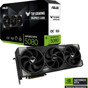 ASUS TUF Gaming GeForce RTX 5080 OC Graphics Card, 16GB GDDR7 256-Bit Memory, 10752 CUDA Cores, 30 Gbps Memory Clock, PCI Express 5.0 | 90YV0M30-M0NA00