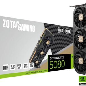 ZOTAC GAMING GeForce RTX 5080 SOLID CORE Graphics Card, 16GB GDDR7 256-Bit Memory, 2617 MHz Engine Clock, 30 Gbps Memory Clock, 10752 CUDA Cores, PCI Express 5.0 x16 | ZT-B50800D2-10P
