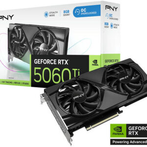 PNY GeForce RTX 5060 Ti 8GB Overclocked Dual Fan Graphics Card, 8GB GDDR7 128-Bit Memory, 2407 MHz Clock Speed, 4608 CUDA Cores, 8x PCI-Express 5.0 | VCG5060T8DFXPB1-O