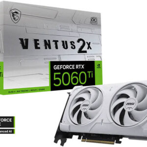 MSI GeForce RTX 5060 Ti Ventus 2X OC Plus Graphics Card, 8GB GDDR7 128-Bit Memory, 2602 MHz Boost Clock, 28 Gbps Memory Speed, 4608 CUDA Cores, PCI Express Gen 5, White | 912-V536-025