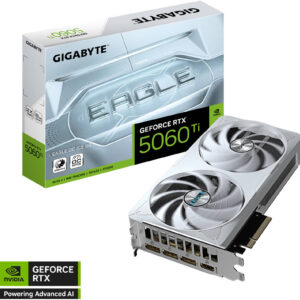 GIGABYTE GeForce RTX 5060 Ti EAGLE OC ICE Graphics Card, 8GB GDDR7 128-Bit, 2617 MHz Core Clock, 28 Gbps Memory Speed, PCI Express 5.0, White | GV-N506TEAGLEOC ICE-8GD