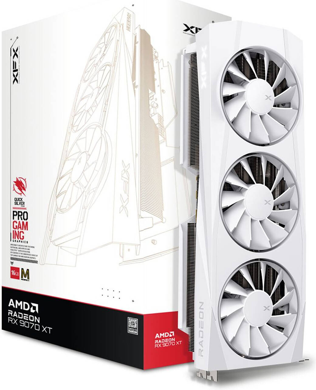 XFX Quicksilver AMD Radeon RX 9070 XT White Magnetic Air Edition Graphics Card, 16GB GDDR6 256-Bit Memory, 2970 MHz Boost Clock, 4096 Stream Processors, 20 Gbps Memory Clock, PCI-E 5.0 | RX-97TMAQKW9