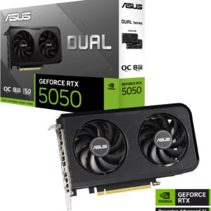 ASUS Dual GeForce RTX 5050 OC Edition Graphics Card, 8GB GDDR6 128-Bit Memory, 2647 MHz Boost Clock, 20 Gbps Memory Speed, 2560 CUDA Cores, PCI Express 5.0, Black | 90YV0N72-M0NA00