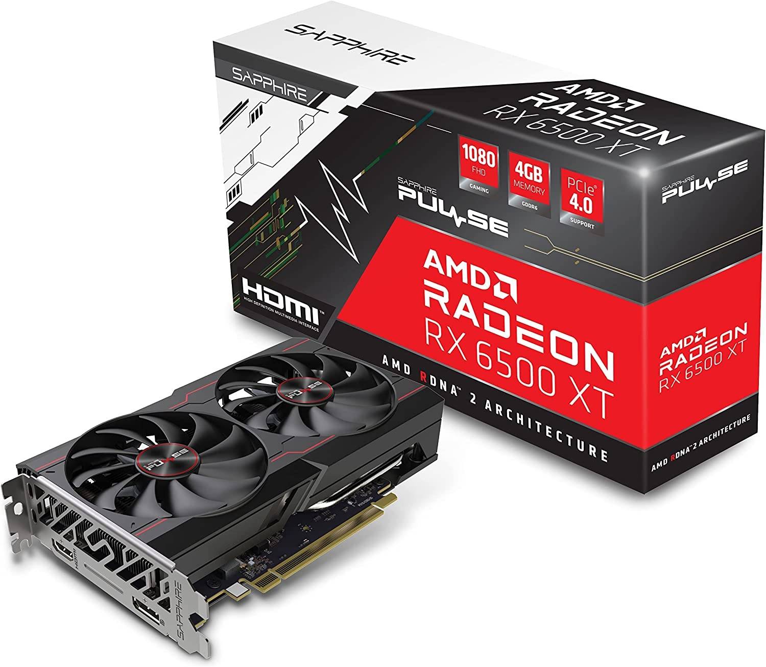Sapphire Pulse AMD Radeon RX 6500 XT Gaming OC Graphics Card, 4GB 64 Bit GDDR6, 18 Gbps Effective Clock, Stream Processors 1024, 16 Ray Accelerator, RDNA 2, PCI-Express 4.0, HDMI / DP | 11314-01-20G