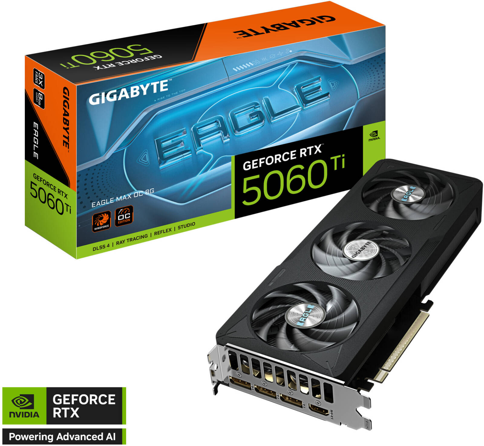 GIGABYTE GeForce RTX 5060 Ti Eagle Max OC Graphics Card, 8GB GDDR7 128-Bit Memory, 2572 MHz Boost Clock, 28 Gbps Memory Speed, 4608 CUDA Cores, PCI Express Gen 5 | GV-N506TEAGLEMAXOC-8GD
