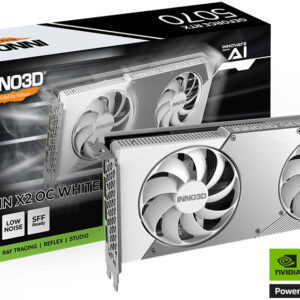 Inno3D GeForce RTX 5070 TWIN X2 OC 12GB Graphics Card, GDDR7 192-Bit Memory, 2325 MHz Base Clock, 28 Gbps Memory Clock, 6144 CUDA Cores, PCI Express Gen 5, White | N50702-12D7X-195064W