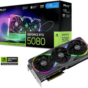 PNY GeForce RTX 5080 ARGB EPIC-X RGB OC Graphics Card, 16GB GDDR7 256-Bit Memory, 2.78 GHz Boost Clock, 30 Gbps Memory Speed, 10752 CUDA Cores, PCI-Express 5.0 x16 | VCG508016TFXXPB1-O