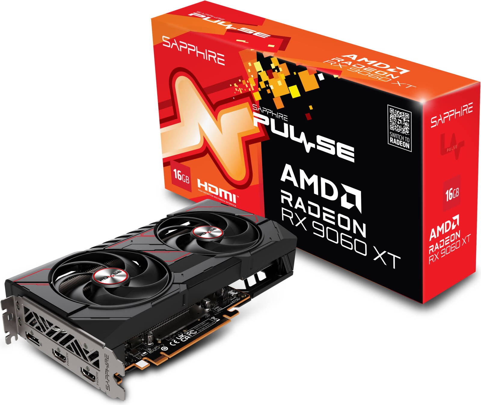SAPPHIRE PULSE AMD Radeon RX 9060 XT Graphics Card, 16GB GDDR6 128-Bit Memory, 3290 MHz Boost Clock, 2048 Stream Processors, 20 Gbps Memory Speed, PCI-Express 5.0 x16 | 11350-03-20G